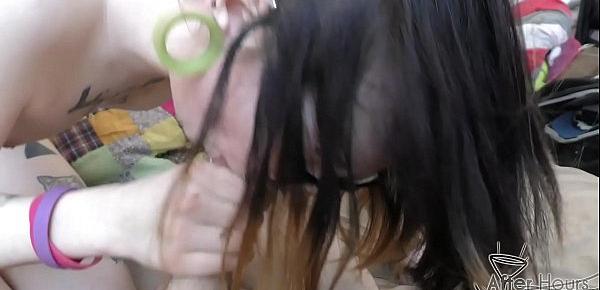  18 year old goth girl andy teen sucking me off cum covered tits piercings tattoos